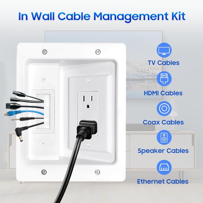 Recessed Outlet Box in Wall Cable Management Kit, Hide Cables