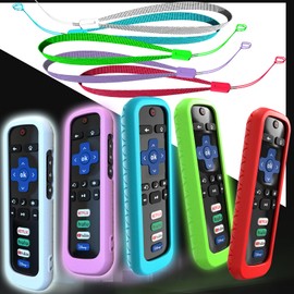 5Pack Cover for Roku Stick Remote, Case Compatible with Hisense TV Controller, Silicone Sleeve for TCL Smart TV Control Holder Glow in The Dark Purple Blue White Green Red