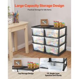 VEVOR Plastic Storage Drawers, 2 Pack Storage Organizer Drawer, 6 Drawers Closet Organization and Storage Dividers, Dresser Organizer Clear Bins for Office Supplies, Craft Rooms, Classrooms and Home
