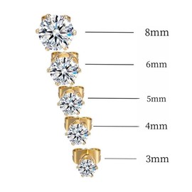 YOXUA 6 Pairs Silver Earrings Sets Stainless Steel Gifts Hypoallergenic Small Sleeper Cartilage with Clear 5A Cubic Zirconia Crystal Stud Earrings Gift for Women Girls 6 Pairs 3 4 5 6 7 8mm (Gold)