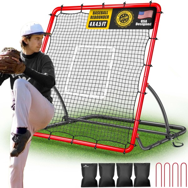 Heavy Duty Baseball Rebounder Net 4x4.5 FT Pitchback with 3