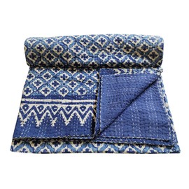 thehandicraftworld New Indian Cotton Hand Block Print Queen Quilt Kantha Bedspread Coverlet Bedding