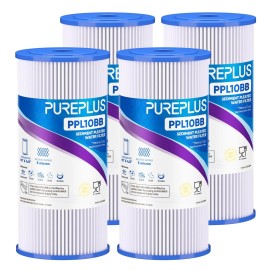PurePlus 5 Micron 10" x 4.5" Whole House Pleated Sediment Filter for Well Water, 4PACK