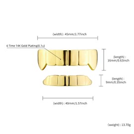 Grillz Vampire Teeth Grills for Your Teeth Gold Grillz for Men and Women 14k Gold Plated Iced Out Flat Tooth Cap for Hip Hop Men Rapper Costume (Gold Smooth Surface)