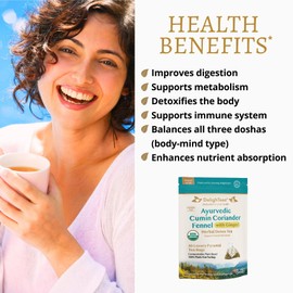 DelighTeas Organic Digest & Detox CCF Tea with Ginger | Eco-Conscious Pyramid Tea Bags | Ayurvedic Cumin Coriander Fennel Ginger Tea | USDA Organic, Vegan, Caffeine Free, Kosher | 30 Tea Bags, 4g each