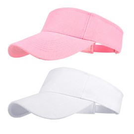 Sun Visor Cap,2Packs Women Ponytail Baseball Cap for Women and Ladies,Long Peak Thicker Sweatband Adjustable Hat for Golf Cycling Fishing Tennis Running Jogging Visor Hats for Men(Pink,White)