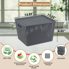 Xyskin 6 Packs Storage Bins with Lids, Plastic Storage Containers with Lids, Stackable Storage Box Baskets for Organizing Desktop Closet Playroom Classroom Office, Gray