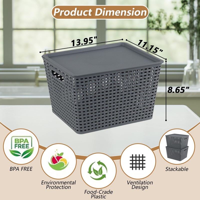 Xyskin 6 Packs Storage Bins with Lids, Plastic Storage Containers