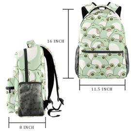 JAVENPROEQT Durable Backpack for Middle Student, Cute Frog Seamless Pattern Adult Laptop Bookbag Travel Work Bag