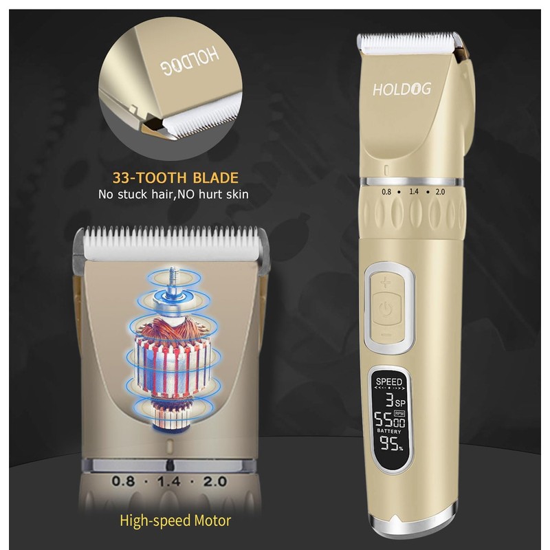 Dog Clippers 3-Speed Low Noise Cordless Pet Grooming Tools for