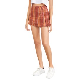 Forever 21 Women's Plaid High-Rise Skort, Chestnut/Multi