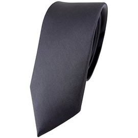 TigerTie Slim Satin Silk Tie in Various Colours Plain Tie 100% Silk Width 6 cm, charcoal grey