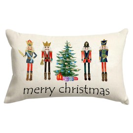SPXUBZ Christmas Throw Pillow Cover Merry Christmas Nutcracker Soldier Linen Pillowcase Winter Festival Nice Gift Home Decor Indoor Pillowcase Cushion 12x20 Inch(Two Sides Print)
