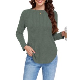 DUOEASE Pullover Women's Autumn Elegant Crew Neck Sweatshirt Striped Winter Tops Women's Casual, Green, M