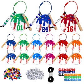 Entrirolly 527 Pcs Ice Cream Baseball Keychain DIY Bead Keychain Kit Number Key Chain Making Craft Softball Team Favors Luggage Backpack Tags