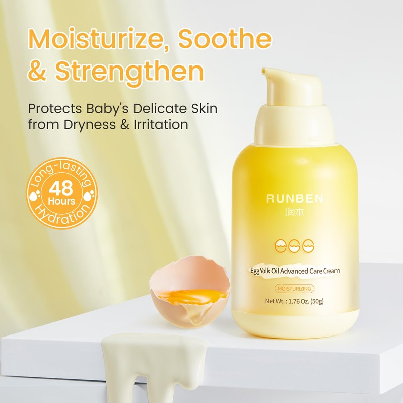 RUNBEN Egg Yolk Oil Baby Face Cream, Gentle Non-Greasy Kids