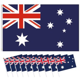 Australian Flag, Australian Flags Set 1Pcs Large Aussie Flag 90x150cm and 10Pcs Mini Handheld Australian National Flag 14x21cm, Polyester Flags for Parades Party Decorations World Cup Olympics etc