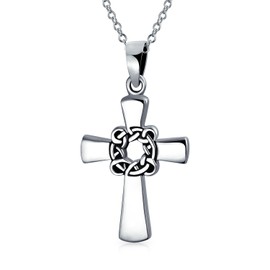 Bling Jewelry Viking Irish Celtic Knot Eternal Thorns of Christ Cross Pendant Necklace For Women For Men .925 Sterling Silver 16 Inch