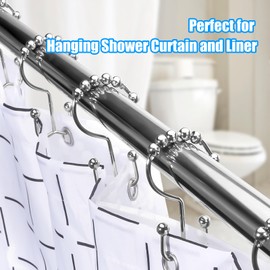 Shower Curtain Rings,Shower Curtain Hooks,Rust Proof Secure Lock Ring Clips for Hanging Bathroom Curtain (Silver E-Hooks)