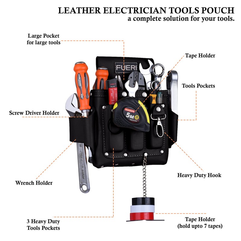 FUERI Professional Black 4 Pocket Electrician Tool Pouch, | High