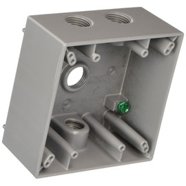 2-Gang Weatherproof Box, Four 1/2 in. Threaded Outlets, Gray