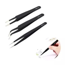 네일아트 정밀 핀셋 일자형 둥근형 커브형 3종 세트 Nail Art Precision Tweezers Set of 3 (Straight, Round, Curved) [Pro Nail Clipper 3 Piece Set]