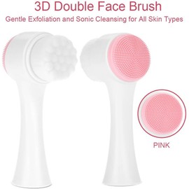 Cepillo de Limpieza Facial, Moda 3D Cepillo de Doble Cara Exfoliante Herramienta de Masaje de eliminación de Grasa The Fiber Head Limpieza Profunda(Rosado)