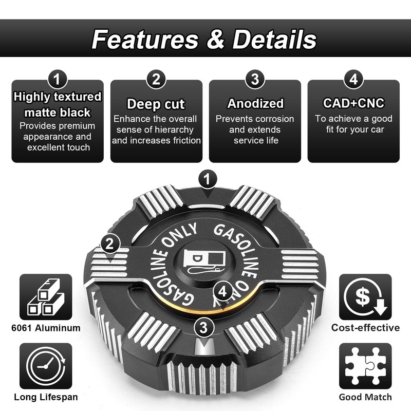 ROMELACK Black Fuel Cap 6061 Aluminum Gas Caps Compatible with