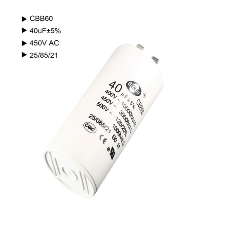 1×CBB60 Run Capacitor - 450V 40uF Double Insert 50/60Hz Cylindrical