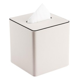 KINGFOM Cube Tissue Box Cover, Decorative Tissue Box Holder for Home, Office, Car – Stylish PU Leather Tissue Boxs for Desk or Vanity (White, Square)