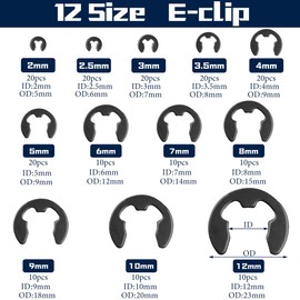 Keronah 360PCS 24 Sizes E-Clips Assortment Set(2mm-12mm) and Alloy Steel External Retaining Rings,Snap Retaining Clip Ring Kit,C Clips Assortment (M5-M16)