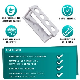 Labsales Solid PTFE Rack For Centrifuge Tubes And Test Tubes Extremely Robust And Chemically resistant Multiple Sizes And Tube Sizes Available Pack of 1 (4 Tubes - 30mm Diameter)