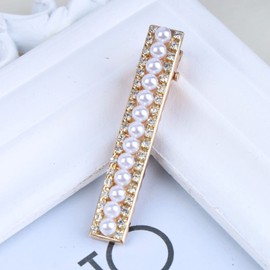 Inateannal Rhinestone Hair Clip Gold Pearl Crystal Hair Clip Barrette CZ Wedding Hair Clip Bling Rhinestone Bridal Hair Headpiece Accessories for Women and Girls