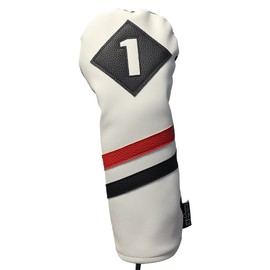 Majek Retro Golf Headcovers White Red and Black Vintage Leather Style 1 3 X Driver Fairway Woods Head Cover Classic Look