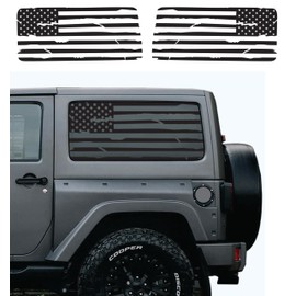 Compatible with Jeep Wrangler JL (2 Door) 2018-2025 Precut American Flag Window Decals Both Side Proudly Made in The US Matte Black (Distressed)