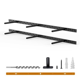 2pcs Floating Shelf Bracket Heavy Duty Floating Mantel Bracket Black Metal Decorative Floating Shelf Hardware Hidden Shelving Mounting Brackets (34″X6″X1″)