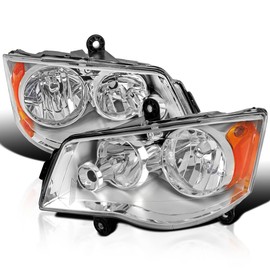 SPEC-D TUNING Chrome Headlights Compatible with 2011-2018 Dodge Grand Caravan, 2008-2016 Chrysler Town & Country, L+R Pair Head Light Lamp Assembly