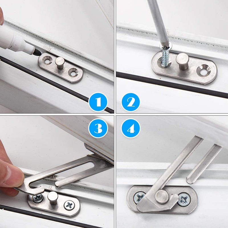 Pack of 2 Window Restrictors, 304 Stainless Steel Window Hooks,