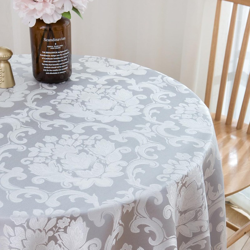 SPRICA Round Jacquard Tablecloth 200cm Classic Flower Pattern Thick Heavy