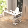 Lufeiya White L Shaped Computer Desk with Power Outlet Shelves,