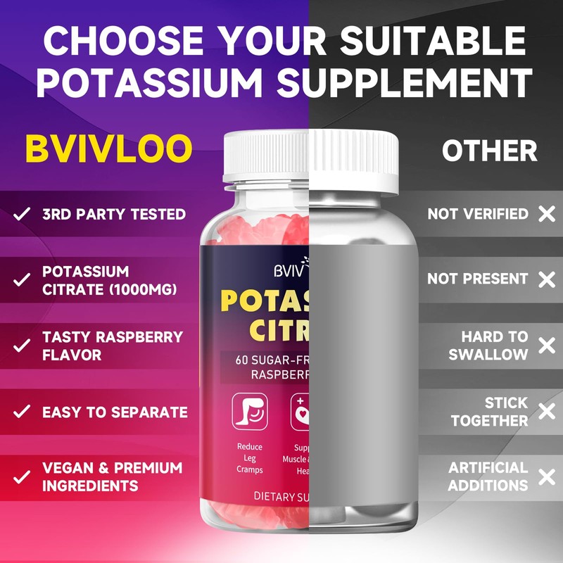Potassium Citrate Gummies for Adults, Sugar-Free Potassium Gummies 1000mg Support