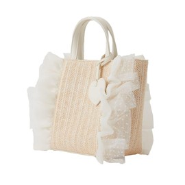 Diana IZ2218 Handbag, Tote, Frill, Heart, 2-Way, Long Seller, Silo Uhi Smooth / Beige Zatszaidot Tulle
