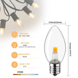 MYEMITTING 2-Pack Accessory Cord with 2 C7 LED Night Light Bulb, Candelabra-Base E12 Socket White Cord with On/Off Switch Plugs, for Holiday Decorations, Christmas Village House, Pumpkin Lights