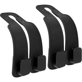 2-Pack Car Seat Back Double Hook, Leather Car Headrest Hooks for Purses and Bags (Black)