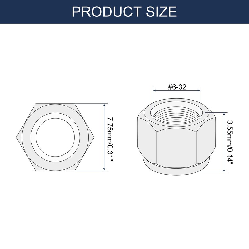 sourcing map 50Pcs #6-32 Nylon Insert Hex Lock Nuts, 304
