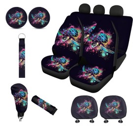 Wanyint Watercolor Sea Turtle Print 11 Pc Car Coaster Seat Covers Headrest Covers Fit Most SUV Truck Vans Auto Accessories Full Set Keychain Handbrake Cover Gear Shift Knob Covers