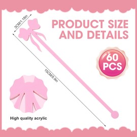 Adboros 60 PCS Bow Drink Stirrers, Acrylic Drink Stirs, Cocktail Stick for Bow Themed Party Decoration, Bachelorette Party, Coquette Birthday Party, Wedding Decorations, Party Favors