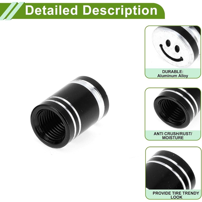 Tapones decorativos para válvula de neumático, color negro, 7 x