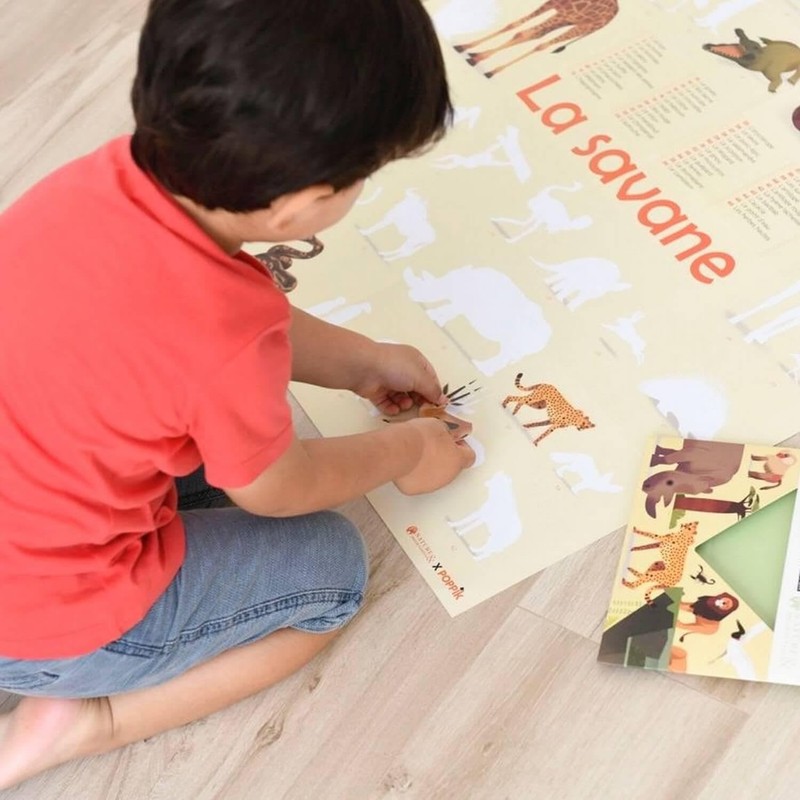 POPPIK Sticker Poster, Savannah, Interactive Educational Poster with Removable Stickers,