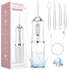 Irrigador Bucal Water Flosser, Irrigador Dental Portatil Recargable, Limpieza Bucal Oral Inalámbrico, Hilo Dental de Agua presion con 4 Puntas de Chorro 3 Modos, PX7 Impermeable, para Hogar Viajes
